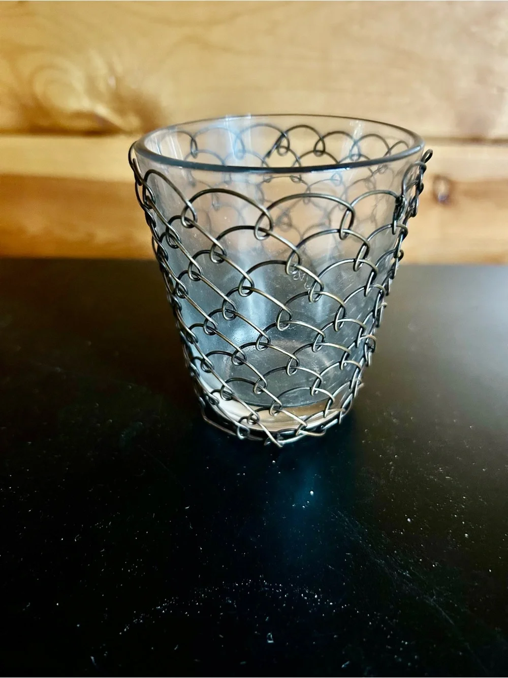 Metal Wire Wrapped Glass Votive Candle Holder -